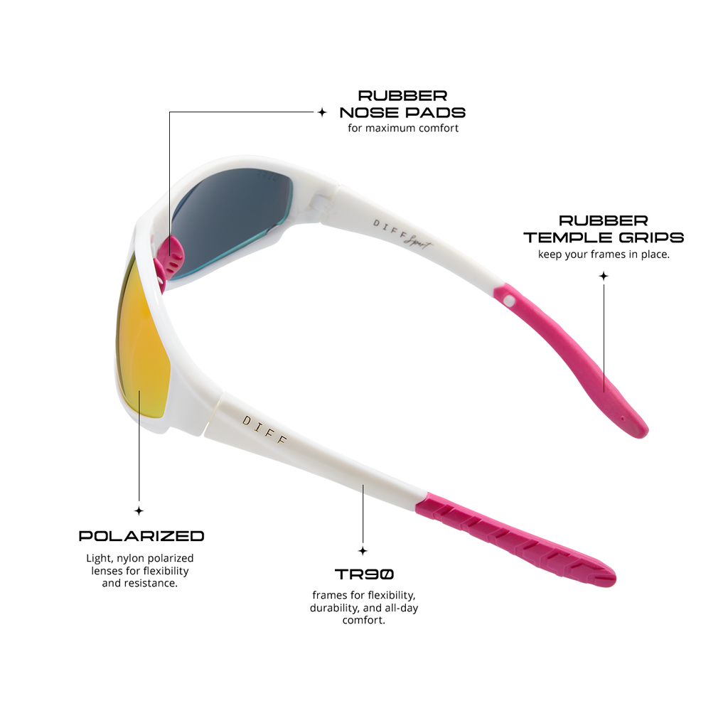Lightning Wrap Sunglasses White & Sunset Mirror Polarized DIFF Sport DIFF Eyewear