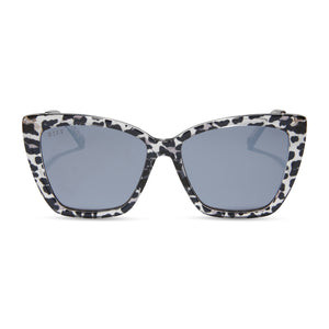 Becky II sunglasses with clear leopard frame and grey mirror lens- front view