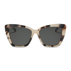 diff eyewear becky ii cat eye sunglasses with a cream tortoise frame and grey polarized lenses front view
