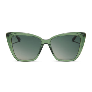 diff eyewear featuring the becky ii cat eye sunglasses with a sage green crystal frame and g15 gradient polarized lenses front view