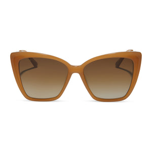 diff eyewear becky ii cat eye sunglasses with a salted caramel acetate frame and brown gradient polarized lenses front view