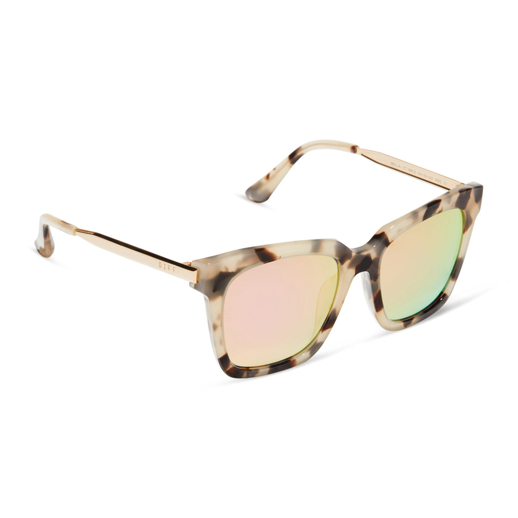 Bella Square Sunglasses Cream Tortoise Pink Mirror DIFF Eyewear