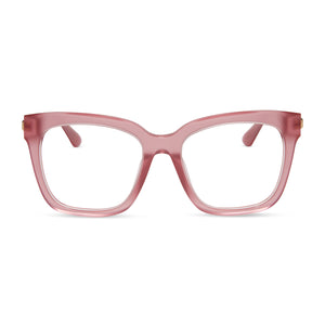 diff eyewear bella square prescription glasses with a guava pink acetate frame front view