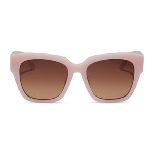 diff eyewear featuring the bella ii square sunglasses with a pink velvet frame and brown gradient lenses front view