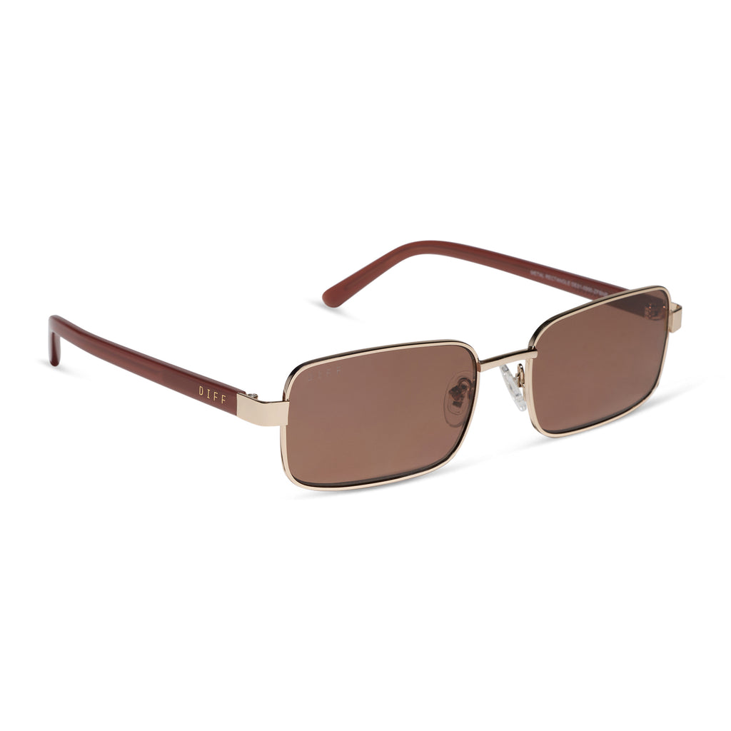 Benny Rectangle Sunglasses | Gold/Terracotta & Brown | DIFF Eyewear