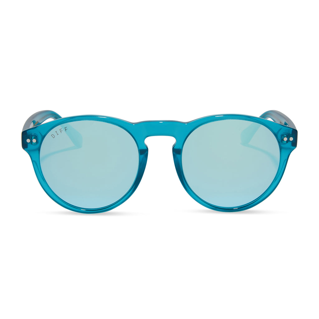 Cody Round Sunglasses Turquoise Ice Crystal & Teal Mirror DIFF Eyewear
