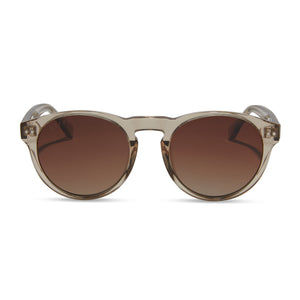 diff eyewear cody round sunglasses with a vintage crystal frame and brown gradient polarized lenses front view