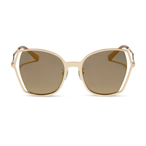diff eyewear donna iii oversized square sunglasses with a gold metal frame and gold mirror polarized lenses front view