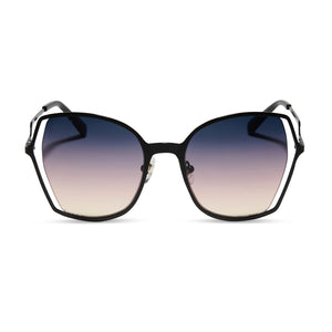 diff eyewear featuring the donna iii square sunglasses with a matte black metal frame and twilight gradient lenses front view