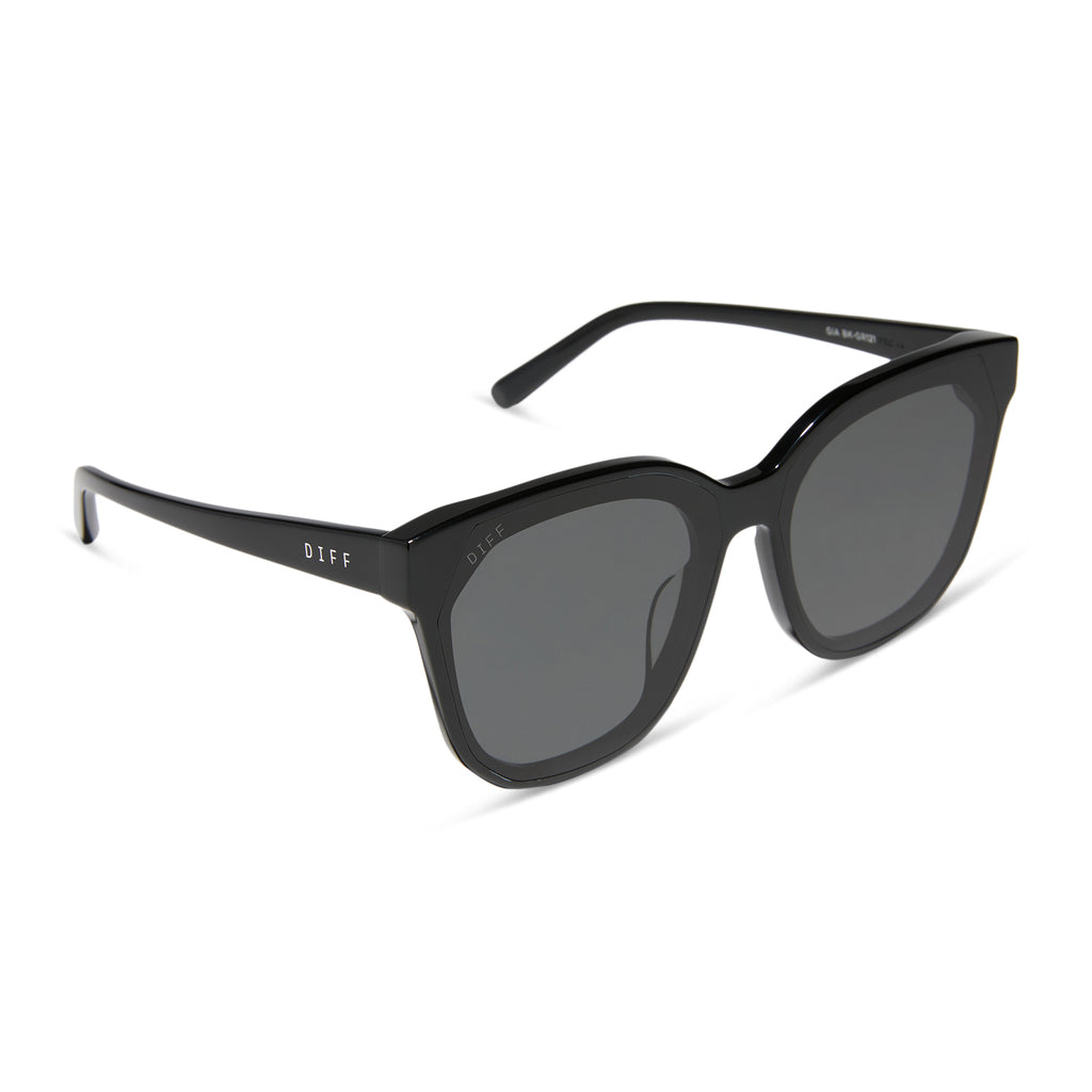 Gia Cat Eye Sunglasses | Black & Solid Grey Lenses | DIFF Eyewear
