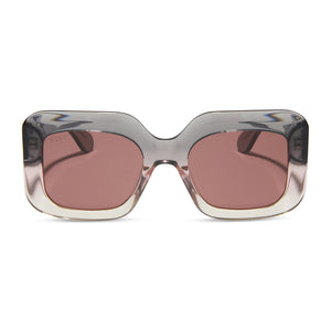 diff eyewear featuring the giada rectangle sunglasses with a black smoke to vintage rose crystal ombre frame and mauve polarized lenses front view