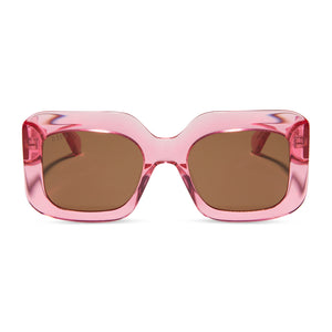 diff eyewear giada oversized square sunglasses with a candy pink crystal acetate frame and brown lenses front view