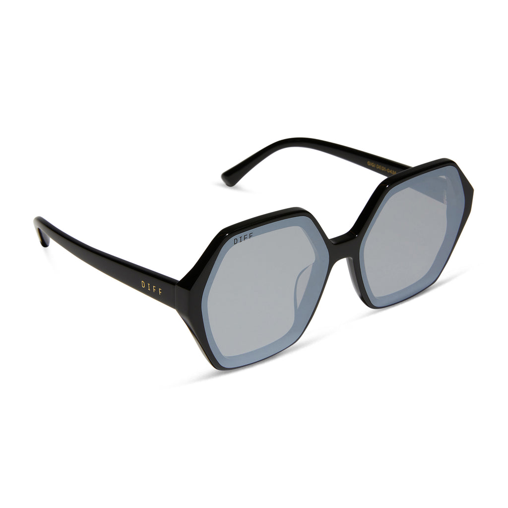 Gigi Square Sunglasses | Black & Grey Flash | DIFF Eyewear display picture 1