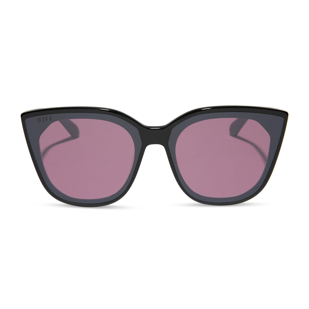 Gjelina Cat Eye Sunglasses | Black & Aubergine + Silver Flash