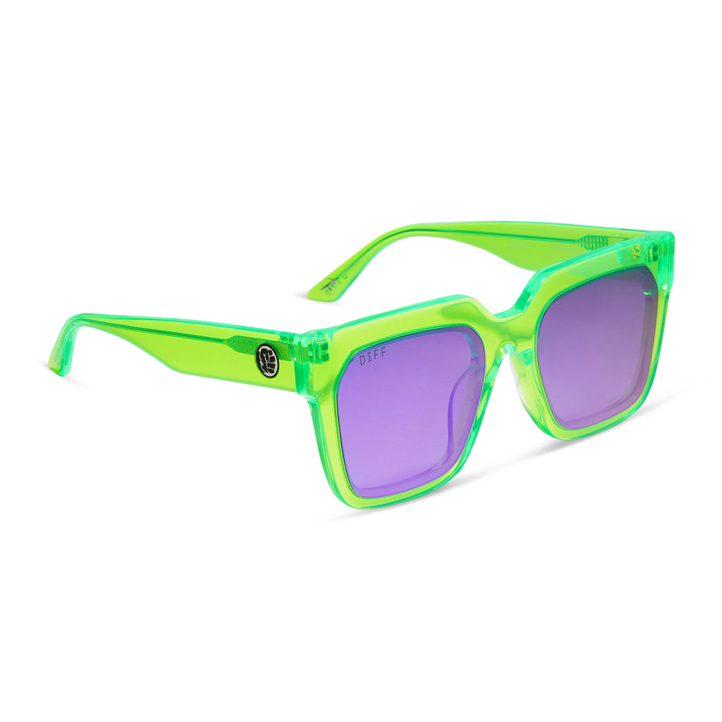 Incredible Hulk Square Sunglasses, Neon Green & Purple Mirror