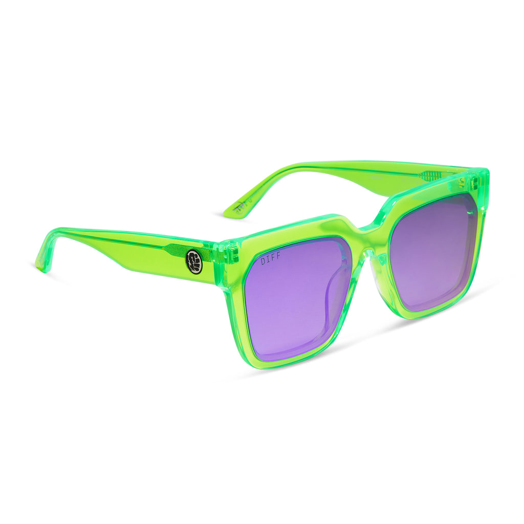 Incredible Hulk Square Sunglasses Neon Green & Purple Mirror DIFF