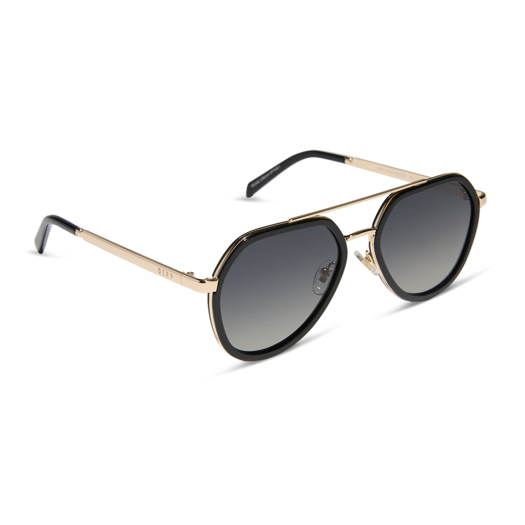 Joey Round Sunglasses | Black + Gold & Grey Gradient | DIFF  display picture 1