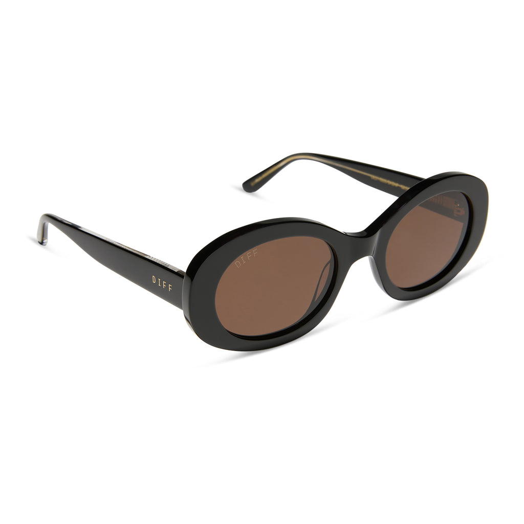 NEW ENTOURAGE OF 7 women\'s lainey sunglasses in shinny black Lainey Oval Sunglasses | Black & Brown | DIFF Eyewear main image 3