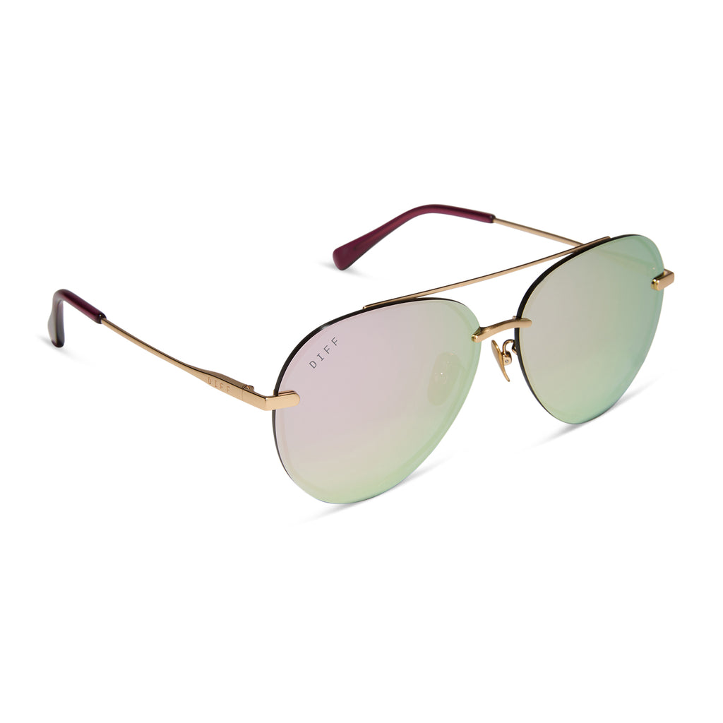 Dash Aviator Sunglasses  Gold & Cherry Blossom Mirror Lenses