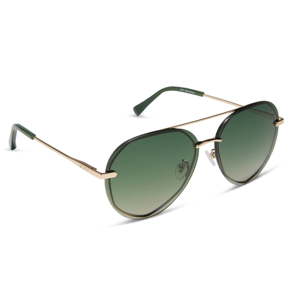 コトン Lenox XS Aviator Sunglasses | Gold & Green + Gold Flash | DIFF Eyewear