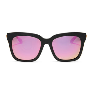 diff eyewear bella matte black frame with pink mirror polarized lenses sunglasses front view
