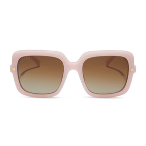 diff eyewear featuring the sandra square sunglasses with a pink velvet frame and brown gradient polarized lenses front view