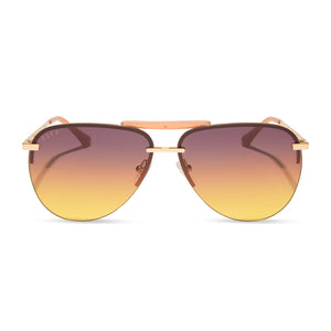 diff eyewear featuring the tahoe aviator sunglasses with a gold frame and inca gradient lenses front view