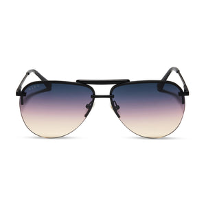 diff eyewear featuring the tahoe aviator sunglasses with a matte black frame and twilight gradient lenses front view