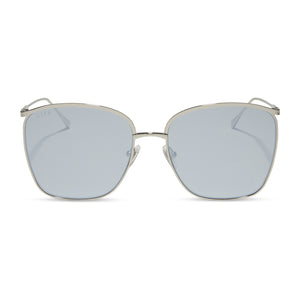 diff eyewear vittoria square oversized sunglasses with a silver metal frame and silver mirror lenses front view
