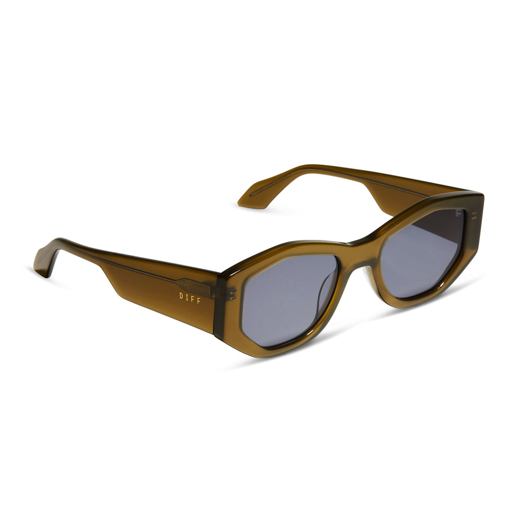 Zoe Oval Sunglasses Rich Olive Frame & Grey Lens DIFF Eyewear