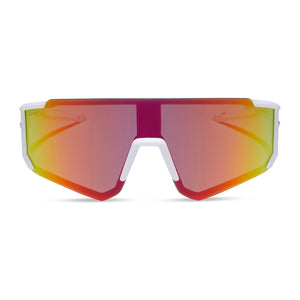diff sport heat shield sunglasses with a matte white frame and sunset mirror polarized lenses front view