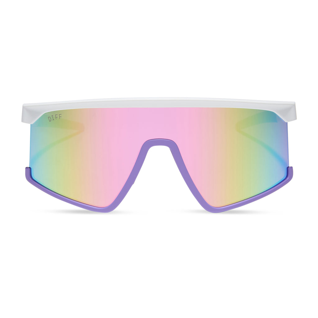 Spike Shield Sunglasses | Matte White & Rainbow Mirror | DIFF Eyewear