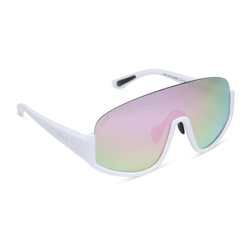 Blazer Shield Sunglasses | White & Lavender Mirror | DIFF Eyewear
