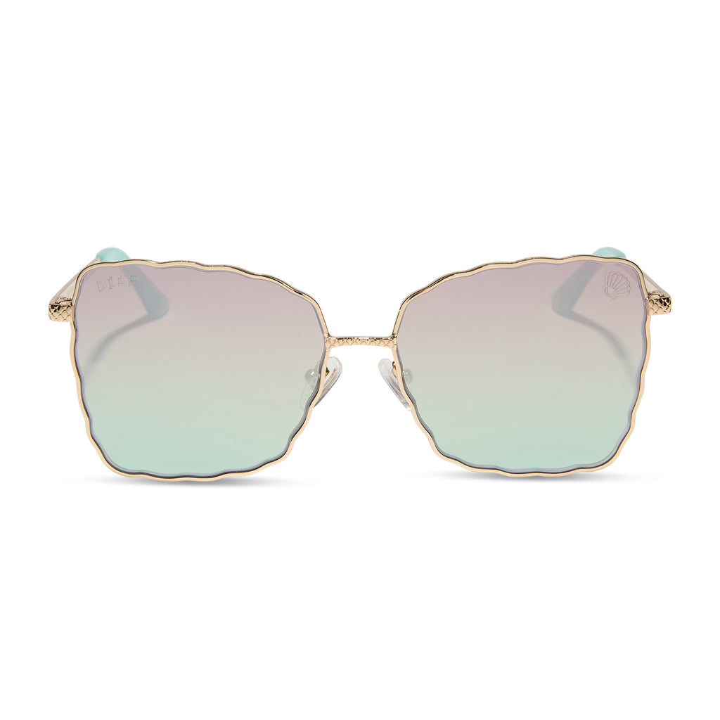 ARIEL 2.0 - SHIMMERING GOLD + IRIDESCENT SEA FOAM TO BLUE GRADIENT SUNGLASSES