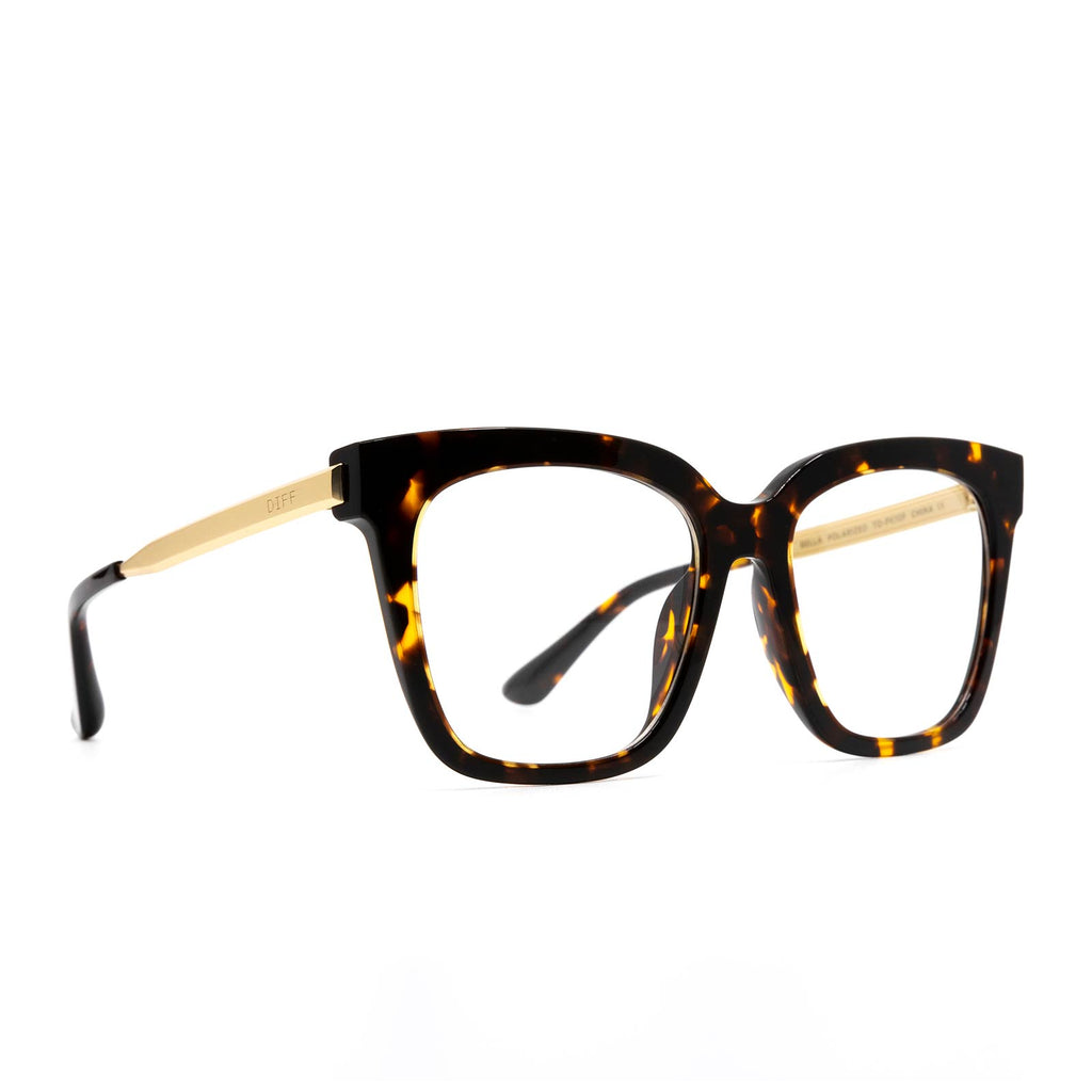 Bella Square Glasses Tortoise & Clear Blue Light Technology DIFF