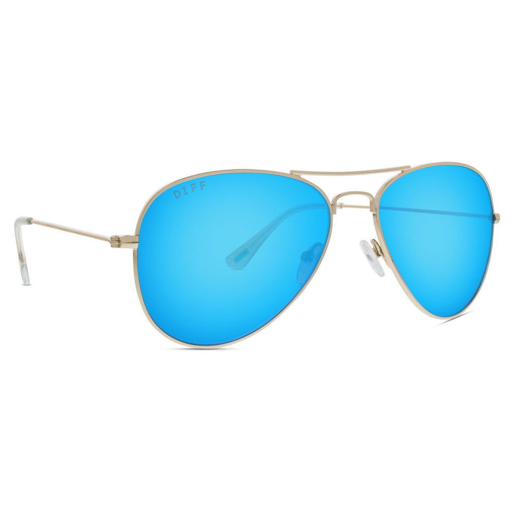 Cruz Aviator Sunglasses Gold Frames & Blue Mirror Lenses DIFF Eyewear