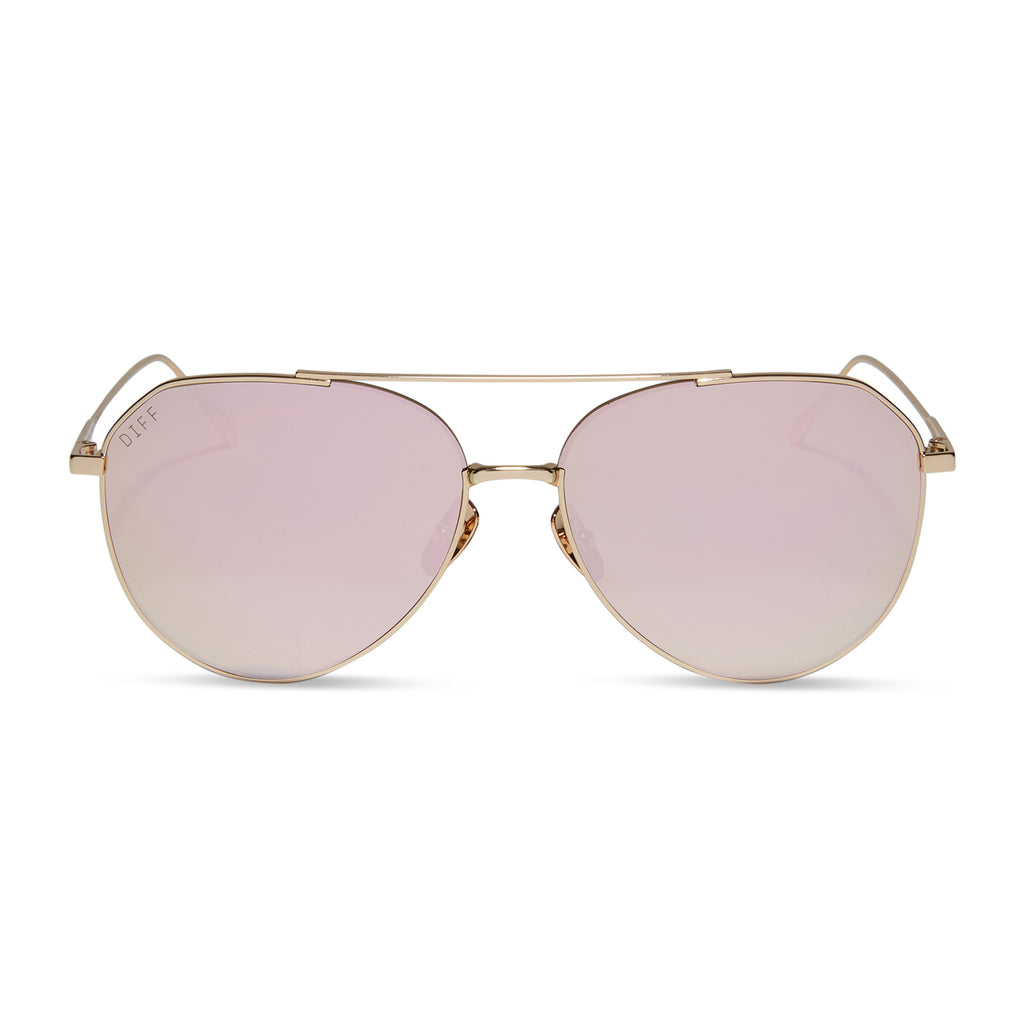 Dash Aviator Sunglasses  Gold & Cherry Blossom Mirror Lenses