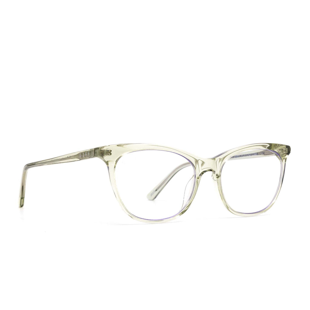 Jade Cat Eye Glasses OLIVE Crystal & Blue Light Technology DIFF Eyewear