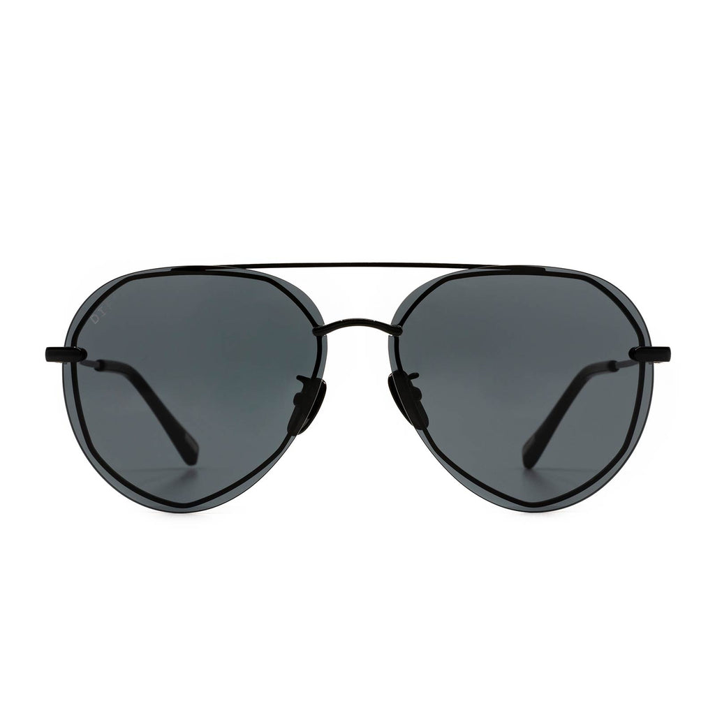Lenox Black Aviator Sunglasses, Black & Grey Lenses