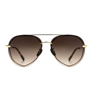 diff eyewear lenox gold frame sea tortoise tips and brown gradient lens sunglasses front view