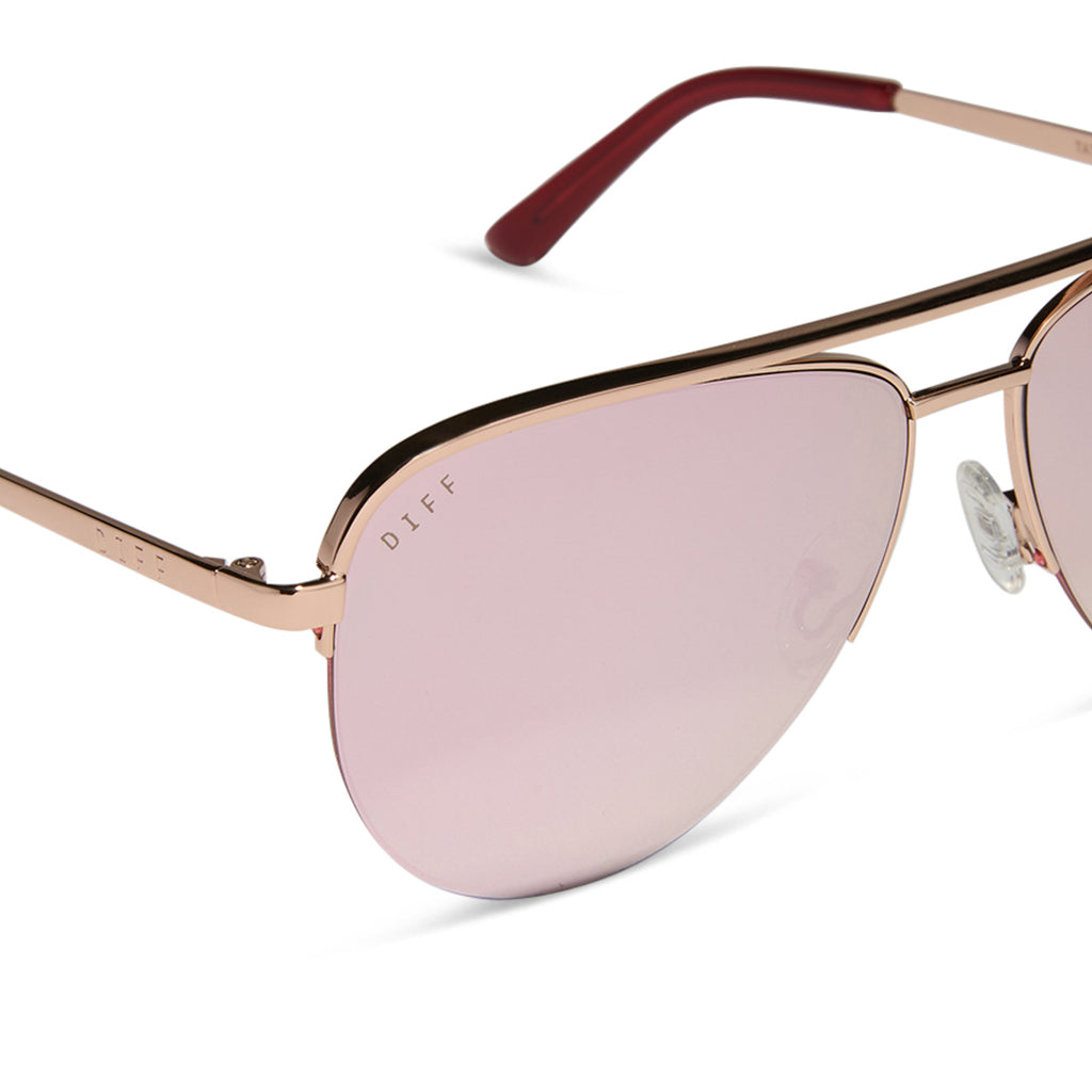 Tate Aviator Sunglasses | Rose Gold & Cherry Blossom Mirror | DIFF Eyewear