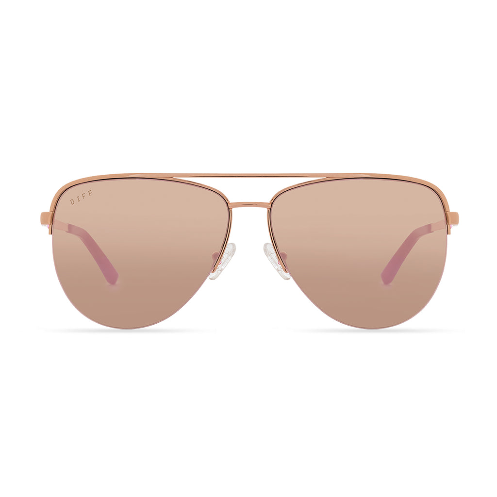 Tate Aviator Sunglasses | Rose Gold & Cherry Blossom Mirror | DIFF Eyewear