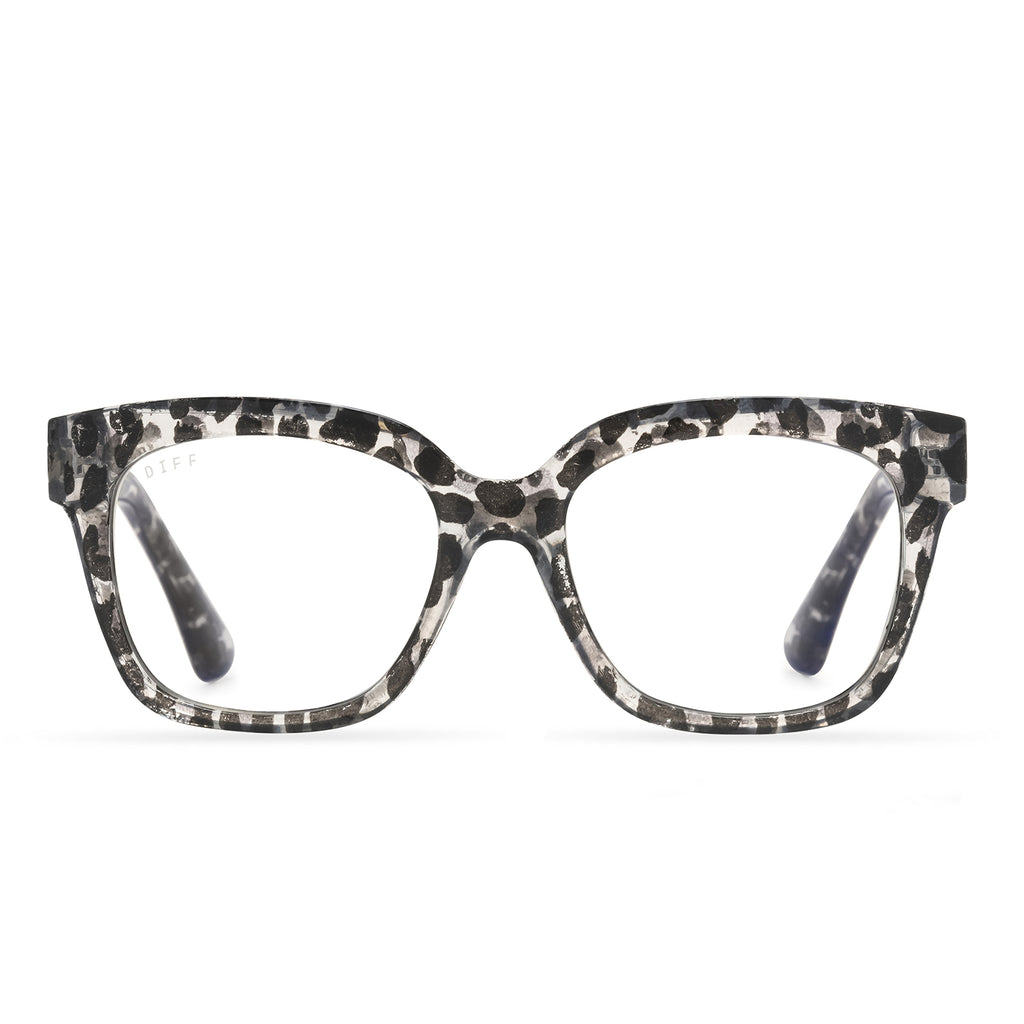 Ava Square Glasses Clear Leopard & Blue Light DIFF Eyewear