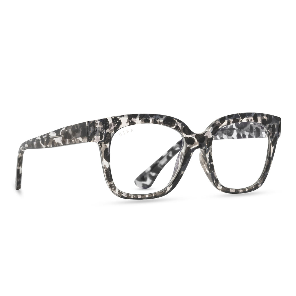 Ava Square Glasses Clear Leopard & Blue Light DIFF Eyewear