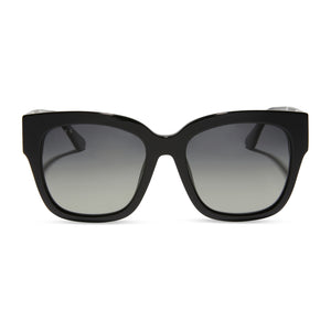 diff eyewear bella ii square sunglasses with black frame and colorblock temples with a grey gradient polarized lens front view