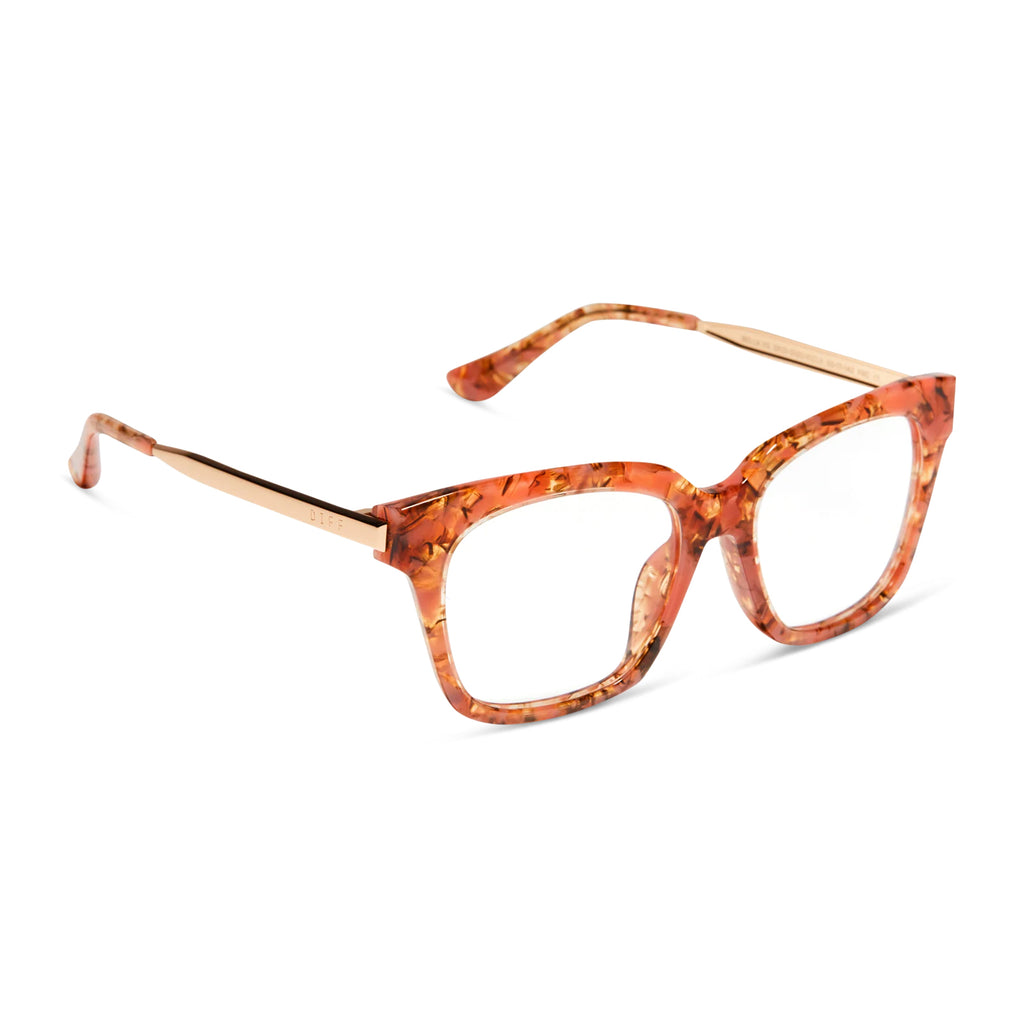 Bella XS Square Glasses Beige Coral Tort & Clear DIFF Eyewear