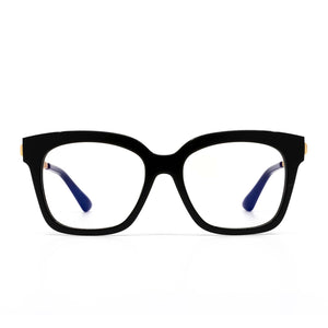diff eyewear bella xs square glasses with a black acetate frame and prescription lenses front view