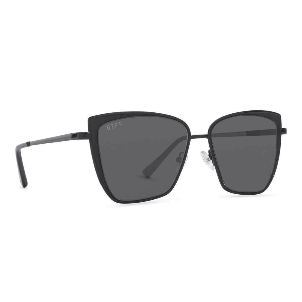 Grace Cat Eye Sunglasses Black & Solid Grey Lenses DIFF Eyewear