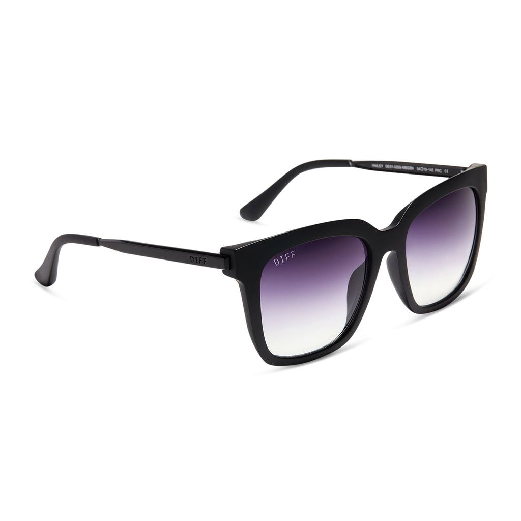 Grace Cat Eye Sunglasses, Matte Black & Grey Gradient Sharp