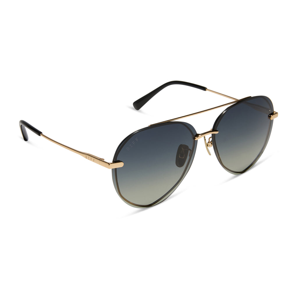 Lenox Aviator Sunglasses Gold, Black Grey Gradient Polarized